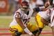 SALT LAKE CITY, UT - OCTOBER 4: Khaled Holmes #78 of the USC Trojans prepares to hike the ball against the Utah Ute's during the first half of a college football game on October 4, 2012 at Rice-Eccles Stadium in Salt Lake City, Utah. (Photo by George Frey/Getty Images)