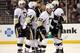 BOSTON, MA - APRIL 20: Jarome Iginla #12 of the Pittsburgh Penguins celebrates with teammates after scoring a goal against the Boston Bruins in the third period at the TD Garden on April 20, 2013 in Boston, Massachusetts. The Penguins defeated the Bruins 3-2. (Photo by Alex Trautwig/Getty Images)