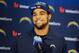Apr 27, 2013; San Diego, CA, USA; San Diego Chargers third round draft pick Keenan Allen speaks with members of the media during a press conference at Chargers Park. Mandatory Credit: Christopher Hanewinckel-USA TODAY Sports
