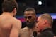 Apr 27, 2013; Newark, NJ, USA; Jon Jones (right) prior to fighting Chael Sonnen (left) during UFC 159 at the Prudential Center. Mandatory Credit: Brad Penner-USA TODAY Sports