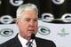 Feb. 6, 2013; Green Bay, WI, USA; Green Bay Packers manager Ted Thompson speaks at the Donald Driver retirement event held in the Lambeau Field Atrium in Green Bay, Wisconsin. Mandatory Credit: Mary Langenfeld-USA TODAY Sports