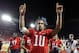 TUCSON, AZ - SEPTEMBER 08: Quarterback Matt Scott #10 of the Arizona Wildcats celebrates with teammates following their 59-38 victory over the Oklahoma State Cowboys in the college football game at Arizona Stadium on September 8, 2012 in Tucson, Arizona. (Photo by Christian Petersen/Getty Images)