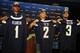 Apr 27, 2013; San Diego, CA, USA; San Diego Chargers draft picks D.J. Fluker , Manti Teo and Keenan Allen pose for a photo with their jerseys during a press conference at Chargers Park. Mandatory Credit: Christopher Hanewinckel-USA TODAY Sports