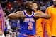 BOSTON, MA - APRIL 28: Raymond Felton #2 of the New York Knicks celebrates after making a three-point shot to end the third quarter against the Boston Celtics during Game Four of the Eastern Conference Quarterfinals of the 2013 NBA Playoffs on April 28, 2013 at TD Garden in Boston, Massachusetts. NOTE TO USER: User expressly acknowledges and agrees that, by downloading and or using this photograph, User is consenting to the terms and conditions of the Getty Images License Agreement. (Photo by Jared Wickerham/Getty Images)
