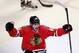 CHICAGO, IL - APRIL 26: Patrick Kane #88 of the Chicago Blackhawks celebrates his first period goal, his 23rd of the season, against the Calgary Flames at the United Center on April 26, 2013 in Chicago, Illinois. The Blackhawks defeated the Flames 3-1. (Photo by Jonathan Daniel/Getty Images)