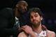 LOS ANGELES, CA - APRIL 28: Pau Gasol #16 of the Los Angeles Lakers is consoled by Kobe Bryant after coming out of the game in the second half against the San Antonio Spurs during Game Four of the Western Conference Quarterfinals of the 2013 NBA Playoffs at Staples Center on April 28, 2013 in Los Angeles, California. The Spurs defeated the Lakers 103-82. NOTE TO USER: User expressly acknowledges and agrees that, by downloading and or using this photograph, User is consenting to the terms and conditions of the Getty Images License Agreement. (Photo by Jeff Gross/Getty Images)thx