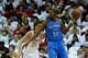 HOUSTON, TX - APRIL 27: Kevin Durant #35 of the Oklahoma City Thunder looks to pass against Chandler Parsons #25 of the Houston Rockets in Game Three of the Western Conference Quarterfinals of the 2013 NBA Playoffs at the Toyota Center Arena on April 27, 2013 in Houston, Texas. NOTE TO USER: User expressly acknowledges and agrees that, by downloading and or using this photograph, User is consenting to the terms and conditions of the Getty Images License Agreement. (Photo by Scott Halleran/Getty Images) . (Photo by Scott Halleran/Getty Images)