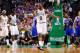 BOSTON, MA - APRIL 26: Jeff Green #8 of the Boston Celtics reacts after a called foul against the New York Knicks during Game Three of the Eastern Conference Quarterfinals of the 2013 NBA Playoffs on April 26, 2013 at TD Garden in Boston, Massachusetts. NOTE TO USER: User expressly acknowledges and agrees that, by downloading and or using this photograph, User is consenting to the terms and conditions of the Getty Images License Agreement. (Photo by Jared Wickerham/Getty Images)