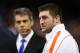 NEW ORLEANS, LA - JANUARY 02: Former Florida Gators and New York Jet Tim Tebow is interviewed prior to the Allstate Sugar Bowl between the Florida Gators and the Louisville Cardinals at Mercedes-Benz Superdome on January 2, 2013 in New Orleans, Louisiana. (Photo by Matthew Stockman/Getty Images)