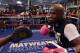 LAS VEGAS, NV - APRIL 17: Boxer Floyd Mayweather Jr. works out at the Mayweather Boxing Club on April 17, 2013 in Las Vegas, Nevada. Mayweather Jr. will fight Robert Guerrero for the WBC welterweight title at the MGM Grand Garden Arena on May 4, 2013. (Photo by Bryan Haraway/Getty Images)