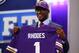 NEW YORK, NY - APRIL 25: Xavier Rhodes of the Florida State Seminoles holds up a jersey on stage after he was picked #25 overall by the Minnesota Vikings in the first round of the 2013 NFL Draft at Radio City Music Hall on April 25, 2013 in New York City. (Photo by Al Bello/Getty Images)