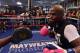 LAS VEGAS, NV - APRIL 17: Boxer Floyd Mayweather Jr. works out at the Mayweather Boxing Club on April 17, 2013 in Las Vegas, Nevada. Mayweather Jr. will fight Robert Guerrero for the WBC welterweight title at the MGM Grand Garden Arena on May 4, 2013. (Photo by Bryan Haraway/Getty Images)