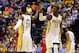 May 1, 2013; Indianapolis, IN, USA; Indiana Pacers forward Paul George (24) high fives center Roy Hibbert (55) after he scored against the Atlanta Hawks in game five of the first round of the 2013 NBA Playoffs at Bankers Life Fieldhouse. Mandatory Credit: Brian Spurlock-USA TODAY Sports