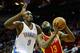 HOUSTON, TX - FEBRUARY 20: James Harden #13 of the Houston Rockets drives to the basket against Serge Ibaka #9 of the Oklahoma City Thunder at Toyota Center on February 20, 2013 in Houston, Texas. NOTE TO USER: User expressly acknowledges and agrees that, by downloading and or using this photograph, User is consenting to the terms and conditions of the Getty Images License Agreement. (Photo by Scott Halleran/Getty Images)