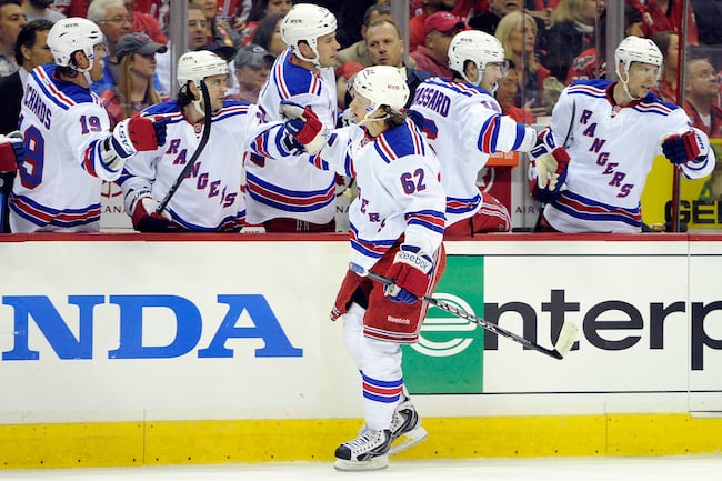 Hagelin earlier in the game, putting the Rangers up 1-0. The Capitals scored the next three goals in a row.