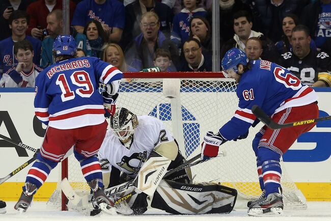 Nash and Richards here in a game against Pittsburgh. Neither player has been this close to the net to this point in Game 1.