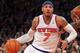 May 1, 2013; New York, NY, USA; New York Knicks forward Carmelo Anthony (7) drives to the basket against the Boston Celtics during the fourth quarter of game five of the first round of the 2013 NBA Playoffs at Madison Square Garden. Mandatory Credit: Brad Penner-USA TODAY Sports