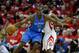 HOUSTON, TX - MAY 03: Serge Ibaka #9 of the Oklahoma City Thunder drives against James Harden #23 of the Houston Rockets in Game Six of the Western Conference Quarterfinals of the 2013 NBA Playoffs at the Toyota Center on May 3, 2013 in Houston, Texas. NOTE TO USER: User expressly acknowledges and agrees that, by downloading and or using this photograph, User is consenting to the terms and conditions of the Getty Images License Agreement. (Photo by Scott Halleran/Getty Images)