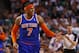 BOSTON, MA - MAY 3: Carmelo Anthony #7 of the New York Knicks reacts in the second half against the Boston Celtics during Game Six of the Eastern Conference Quarterfinals of the 2013 NBA Playoffs on May 3, 2013 at TD Garden in Boston, Massachusetts. NOTE TO USER: User expressly acknowledges and agrees that, by downloading and or using this photograph, User is consenting to the terms and conditions of the Getty Images License Agreement. (Photo by Jim Rogash/Getty Images)