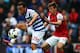 LONDON, ENGLAND - MAY 04: Andros Townsend (L) of Queens Park Rangers holds off the challenge of Nacho Monreal (R) of Arsenal during the Barclays Premier League match between Queens Park Rangers and Arsenal at Loftus Road on May 04, 2013 in London, England. (Photo by Clive Rose/Getty Images)