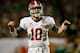 MIAMI GARDENS, FL - JANUARY 07: AJ McCarron #10 of the Alabama Crimson Tide reacts after throwing a touchdown in the first quarter to Michael Williams #89 against the Notre Dame Fighting Irish during the 2013 Discover BCS National Championship game at Sun Life Stadium on January 7, 2013 in Miami Gardens, Florida. (Photo by Kevin C. Cox/Getty Images)