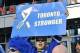 A Toronto fan raised his 'Toronto Stronger' sign in game 3 of the Leafs/Bruins playoff series. Courtesy: CBC