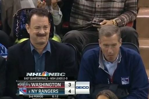 Tom Hanks and Brian Williams Watch Caps-Rangers