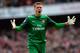 LONDON, ENGLAND - APRIL 28: Wojciech Szczesny of Arsenal celebrates after Theo Walcott of Arsenal scores the opening goal during the Barclays Premier League match between Arsenal and Manchester United at Emirates Stadium on April 28, 2013 in London, England. (Photo by Shaun Botterill/Getty Images)