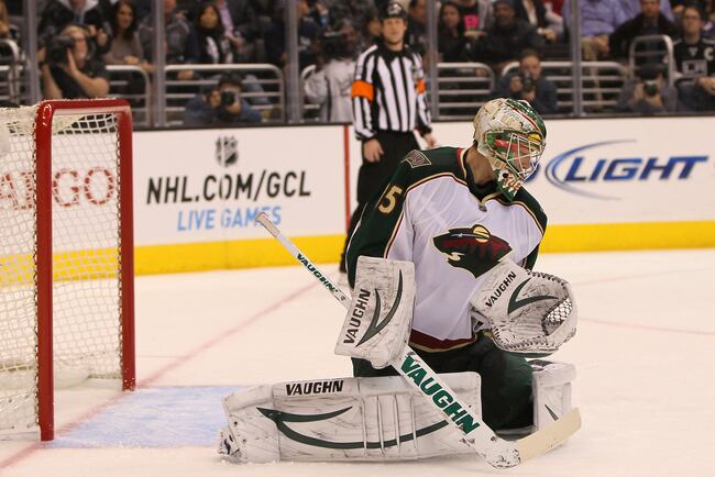 Darcy Kuemper has played just six NHL hockey games. He replaces Josh Harding who injured his leg in the first period.