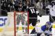 Anze Kopitar celebrates with Dustin Brown after Kopitar's game-tying goal in Game 4.
