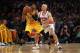NEW YORK, NY - MAY 7: Jason Kidd #5 of the New York Knicks guards Paul George #24 of the Indiana Pacers during Game Two of the Eastern Conference Semifinals of the 2013 NBA Playoffs at Madison Square Garden on May 7, 2013 in New York City. NOTE TO USER: User expressly acknowledges and agrees that, by downloading and/or using this photograph, user is consenting to the terms and conditions of the Getty Images License Agreement. (Photo by Jeff Zelevansky/Getty Images)