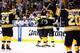 BOSTON, MA - MAY 1: Wade Redden #6 of the Boston Bruins celebrates with teammate Shawn Thornton #22 of the Boston Bruins after scoring a goal in the first period against the Toronto Maple Leafs in Game One of the Eastern Conference Quarterfinals during the 2013 NHL Stanley Cup Playoffs on May 1, 2013 at TD Garden in Boston, Massachusetts. (Photo by Jared Wickerham/Getty Images)