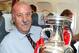IN FLIGHT - JULY 02: In this handout image supplied by the Royal Spanish Football Federation, Head Coach Vicente del Bosque of Spain poses with the trophy following his team's victory in the UEFA EURO 2012 final match against Italy onboard the Spain team's airplane during their flight back to Madrid on July 2, 2012 in flight. (Photo by Carmelo Rubio Sanchez/RFEF via Getty Images)