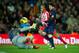 BARCELONA, SPAIN - DECEMBER 16: Lionel Messi (R) of Barcelona scores his sides fourth goal besides Miranda (C) and past goalkeeper Thibaut Courtois of Club Atletico de Madrid during the la Liga match between FC Barcelona and Club Atletico de Madrid at the Camp Nou stadium on December 16, 2012 in Barcelona, Spain. (Photo by Jasper Juinen/Getty Images)