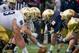 Apr 20, 2013; Notre Dame, IN, USA; The Notre Dame Fighting Irish line up in the first quarter of the Blue-Gold Game at Notre Dame Stadium. Mandatory Credit: Matt Cashore-USA TODAY Sports