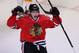 CHICAGO, IL - APRIL 26: Patrick Kane #88 of the Chicago Blackhawks celebrates his first period goal, his 23rd of the season, against the Calgary Flames at the United Center on April 26, 2013 in Chicago, Illinois. The Blackhawks defeated the Flames 3-1. (Photo by Jonathan Daniel/Getty Images)
