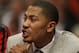 CHICAGO, IL - MAY 10: Derrick Rose #1 of the Chicago Bulls watches from the bench as his teammates take on the Miami Heat in Game Three of the Eastern Conference Semifinals during the 2013 NBA Playoffs at the United Center on May 10, 2013 in Chicago, Illinois. The Heat defeated the Bulls 104-94. NOTE TO USER: User expressly acknowledges and agrees that, by downloading and or using this photograph, User is consenting to the terms and conditions of the Getty Images License Agreement. (Photo by Jonathan Daniel/Getty Images)