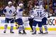 BOSTON, MA - MAY 10: Clarke MacArthur #16 of the Toronto Maple Leafs celebrates with teammates after scoring a goal in the second period against the Boston Bruins in Game Five of the Eastern Conference Quarterfinals during the 2013 NHL Stanley Cup Playoffs on May 10, 2013 at TD Garden in Boston, Massachusetts. (Photo by Jared Wickerham/Getty Images)