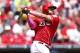 CINCINNATI, OH - MAY 12: Donald Lutz #23 of the Cincinnati Reds hits a three-run homer in the second inning against the Milwaukee Brewers during the game at Great American Ball Park on May 12, 2013 in Cincinnati, Ohio. (Photo by Joe Robbins/Getty Images)