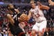 May 13, 2013; Chicago, IL, USA; Miami Heat shooting guard Dwyane Wade (3) attempts to shoot over Chicago Bulls center Joakim Noah (13) during the first quarter at the United Center. Mandatory Credit: Mike DiNovo-USA TODAY Sports