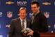 NEW ORLEANS, LA - FEBRUARY 04: (L-R) NFL Commissioner Roger Goodell and quarterback Joe Flacco of the Baltimore Ravens pose with the MVP trophy during the Super Bowl XLVII Team Winning Coach and MVP Press Conference at the Ernest N. Morial Convention Center on February 4, 2013 in New Orleans, Louisiana. (Photo by Christian Petersen/Getty Images)