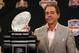 FORT LAUDERDALE, FL - JANUARY 08: Head coach Nick Saban of the Alabama Crimson Tide poses with the National Championship trophy during the Discover BCS National Championship Press Conference at the Harbor Beach Marriott on January 8, 2013 in Fort Lauderdale, Florida. (Photo by Streeter Lecka/Getty Images)