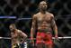 Apr 21, 2012; Atlanta, GA, USA; Jon Jones (right) during his bout against Rashad Evans in the main event and light heavyweight title bout during UFC 145 at Philips Arena. Mandatory Credit: Paul Abell-USA TODAY Sports
