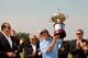 IRVING, TX - MAY 20: Jason Dufner of the United States holds the championship trophy after winning the HP Byron Nelson Championship at TPC Four Seasons Resort on May 20, 2012 in Irving, Texas. (Photo by Darren Carroll/Getty Images)