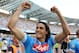 NAPLES, ITALY - MAY 12: Edinson Cavani of Napoli celebrates the victory after the Serie A match between SSC Napoli and AC Siena at Stadio San Paolo on May 12, 2013 in Naples, Italy. (Photo by Giuseppe Bellini/Getty Images)
