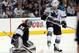May 14, 2013; Los Angeles, CA, USA; Los Angeles Kings goalie Jonathan Quick (32) makes a save off San Jose Sharks left wing Raffi Torres (13) in the second period of game one of the second round of the 2013 Stanley Cup Playoffs at Staples Center. Mandatory Credit: Jayne Kamin-Oncea-USA TODAY Sports