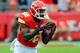 September 30, 2012; Kansas City, MO, USA; Kansas City Chiefs wide receiver Dwayne Bowe (82) catches a pass in the second quarter of the game against the San Diego Chargers at Arrowhead Stadium. Mandatory Credit: Denny Medley-USA TODAY Sports