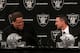 ALAMEDA, CA - JANUARY 30: New Oakland Raiders head coach Dennis Allen (R) talks with Raiders general manager Reggie McKenzie (L) looks on during a press conference on January 30, 2012 in Alameda, California. Dennis Allen was introduced as the new coach of the Oakland Raiders, replacing Hue Jackson who was fired after one season. (Photo by Justin Sullivan/Getty Images)
