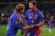 AMSTERDAM, NETHERLANDS - MAY 15: Marko Marin of Chelsea and Branislav Ivanovic of Chelsea celebrate with the trophy during the UEFA Europa League Final between SL Benfica and Chelsea FC at Amsterdam Arena on May 15, 2013 in Amsterdam, Netherlands. (Photo by Michael Regan/Getty Images)