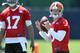 Browns quarterbacks Jason Campbell (left) and Brandon Weeden (right)
